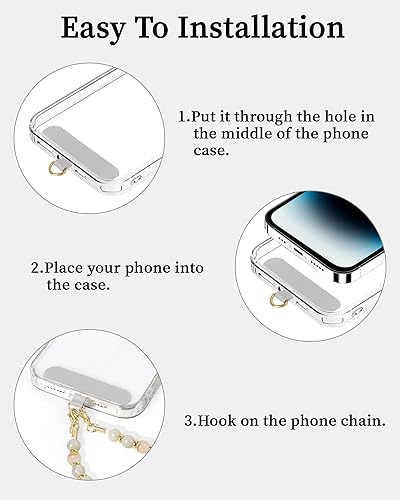 Miniatura 4 de SHANSHUI Correa de abalorios para teléfono, cadena de cuentas de piedra natural con 2 almohadillas duraderas para teléfono, cordón de muñeca