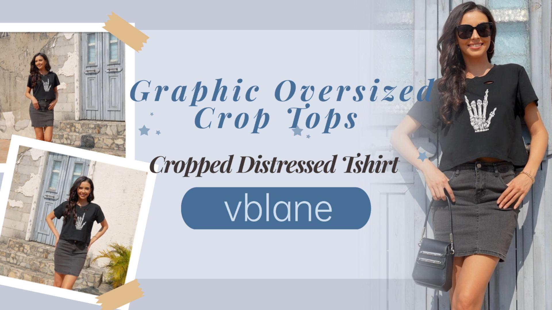 vblane Graphic Oversized Crop Tops for Women Loose Cropped