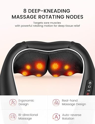 Miniatura 3 de RIKE Shiatsu - Masajeador de espalda y cuello con calor, masajeador eléctrico de espalda para aliviar el dolor, tejido profundo, almohada de masaje