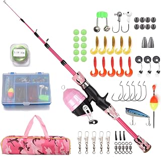 Doorslay Kids Fishing Rod and Reel Combo Full Kit 1.2m/1.5m Telescopic Casting Rod Pole with Spincast Reel and Hooks Lures Swivels Carry Bag