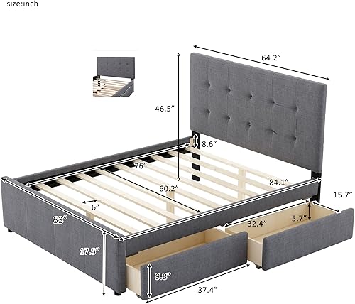 Miniatura 2 de RUNWON Camas de plataforma de tamaño matrimonial y individual con nido de tamaño individual para niños y adultos cama en forma de L con mesa