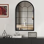 HQiJun Black Arched Window Mirror, Farmhouse Decorative Wall Mirrors for Living Room, Bedroom, Entryway, Bathroom Vanity, Fireplace Mantel, Window Pane Mirror Wall Decor (Black, 31.5 x 20 x1)