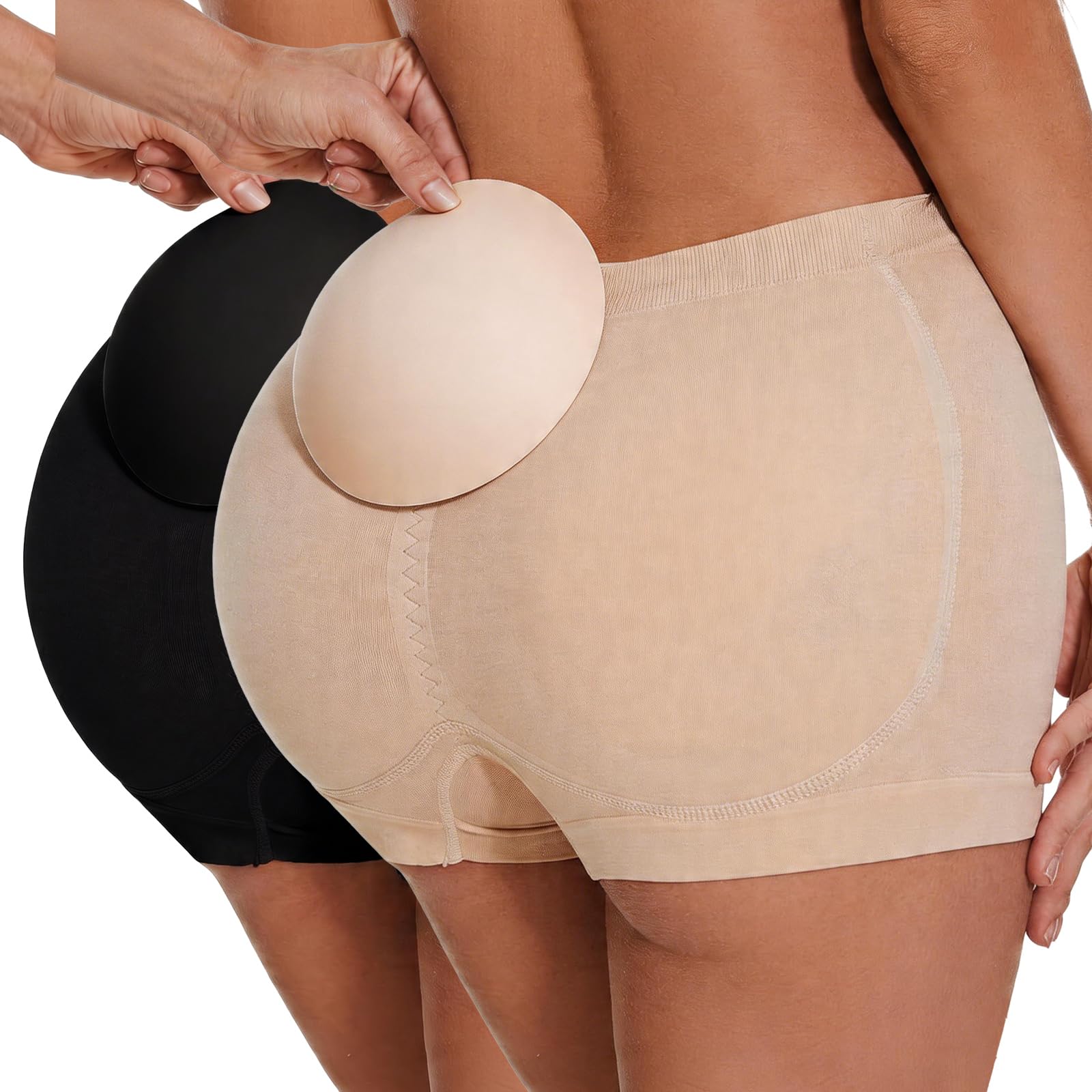 Zimi Collection 2pack Tummy Control High Waist Underwear Hip Enahncer Body Shaper Boyshort Butt Lifter Panties Underwear for Women Skin+Black