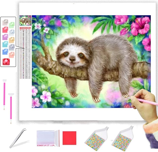 ANMUXI Diamond Painting Kits for Adults Full Drill Diamond Art 5D Paint with Diamonds DIY Painting Kit Sloth Lazy Morning Paint by Number with Gem Art 30x40CM