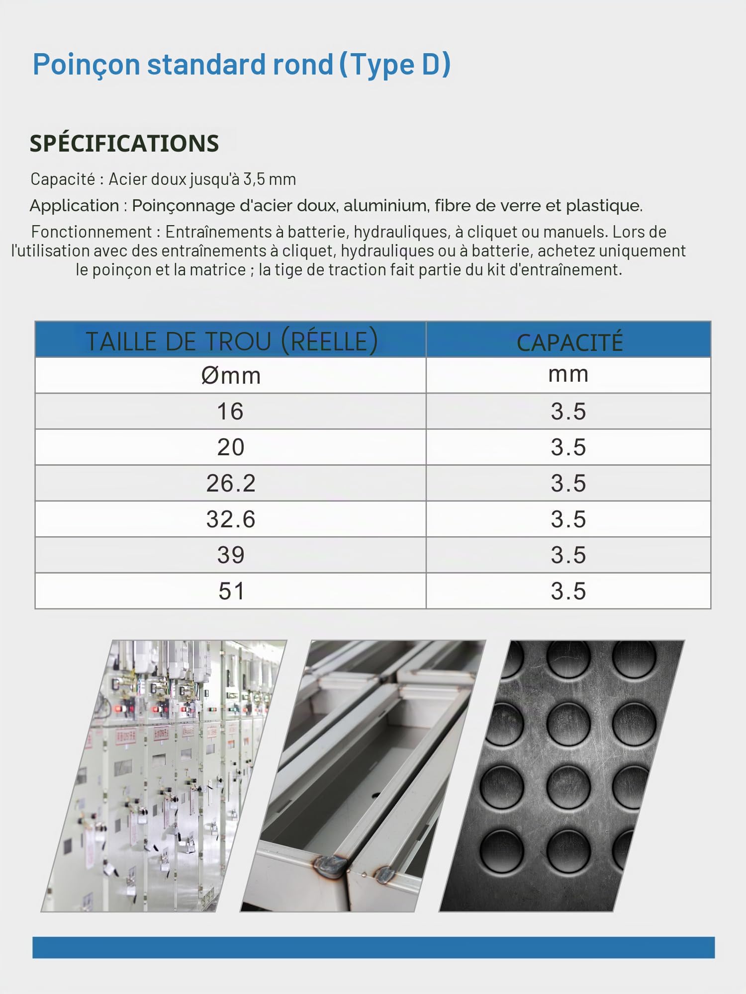 AMZCNC Kit de perforatrice hydraulique Knockout - 10 t - Pompe manuelle en acier - Outil de découpe avec 6 matrices de découpe - 16 mm, 20 mm, 26,2 mm, 32,6 mm, 39 mm, 51 mm