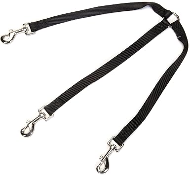 Guardian Gear 12" Nylon 3-Way Medium Dog Coupler with Nickel-Plated Swivel Clip, Black