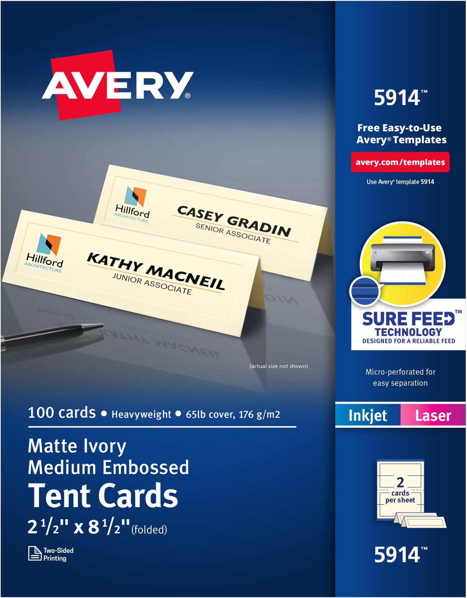 Avery Medium Embossed Ivory Tent Cards, Laser/Inkjet