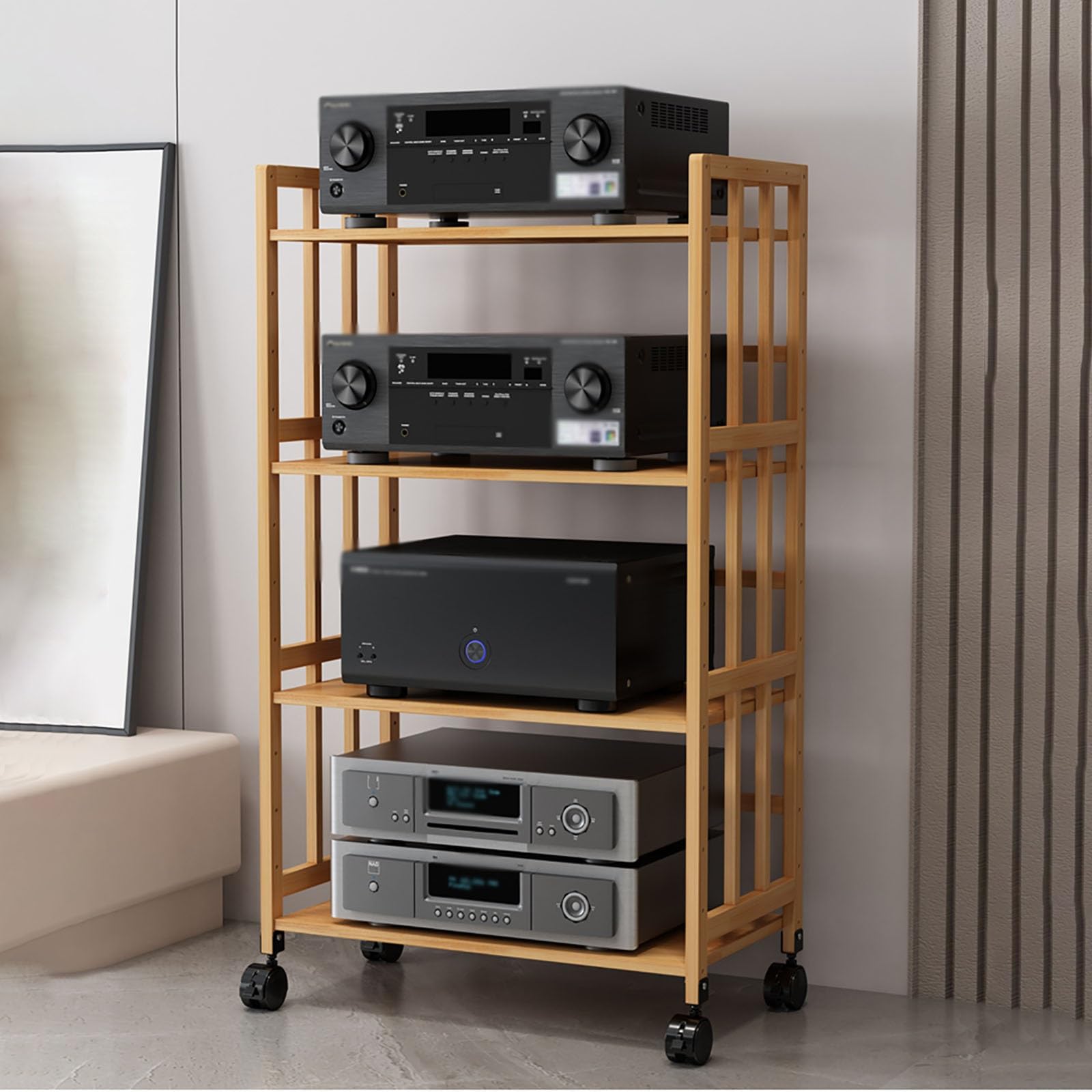 Support stéréo Hi-Fi moderne avec étagères réglables – Support élégant pour système de divertissement à domicile parfait pour le stockage de matériel audio et une qualité sonore optimisée