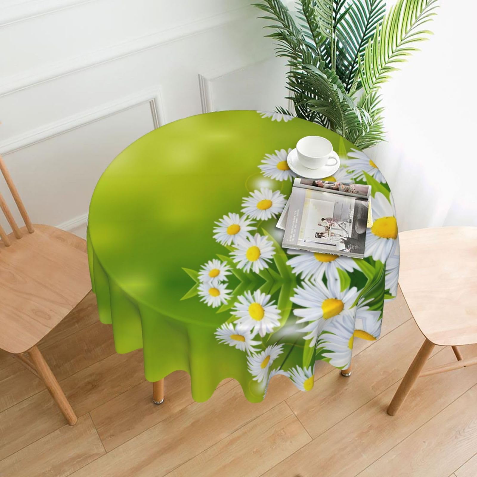 YYHWHJDE Floral Flowers Daisies Prints Round Decorative Tablecloth 60in - High-Grade Polyester Throw for Elegant Dining & Festive Gatherings