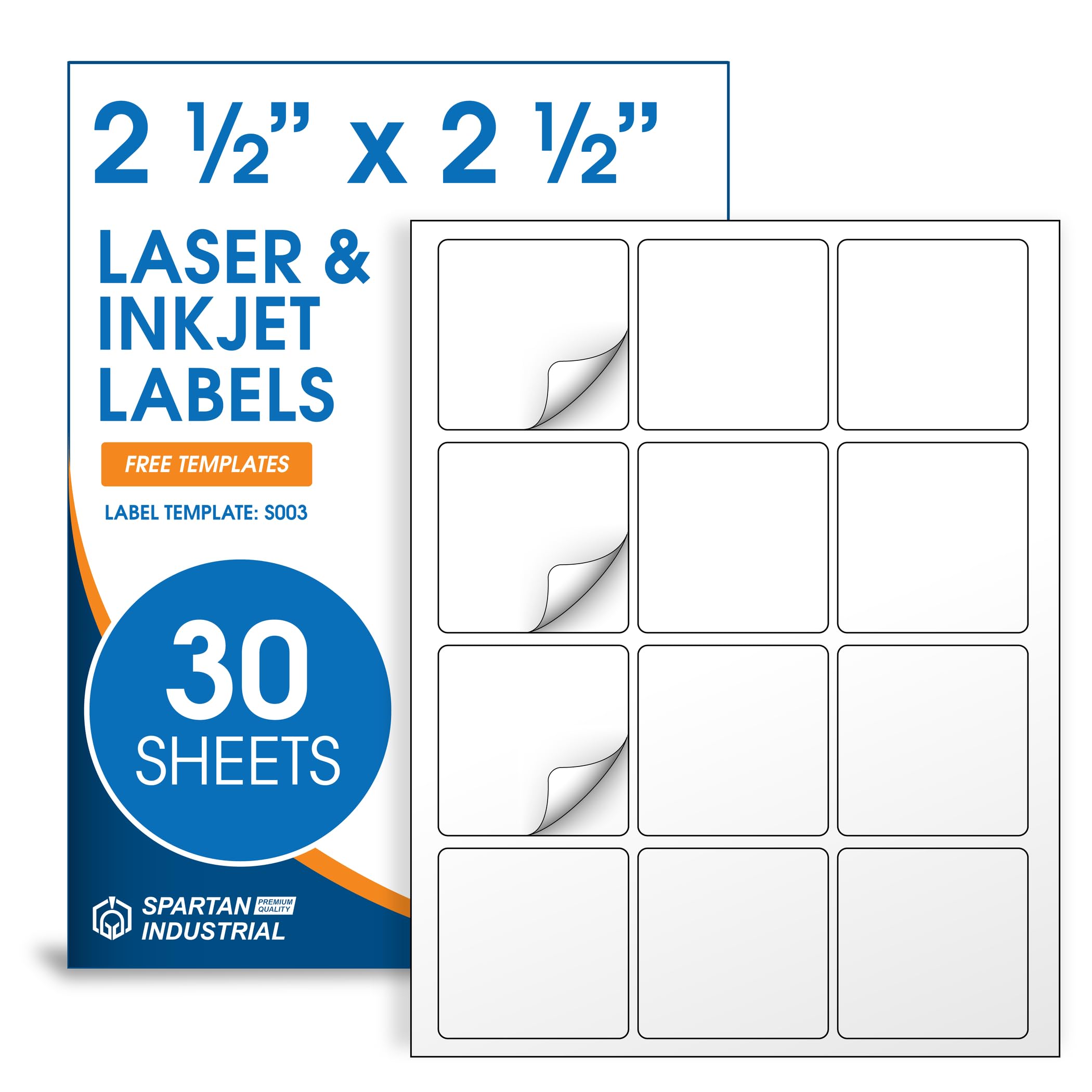 2 1/2" X 2 1/2" Square Printable Labels Compatible with Inkjet and Laser Printers - 30 Sheets, 360 Matte White Paper Stickers for QR Codes, Barcodes,