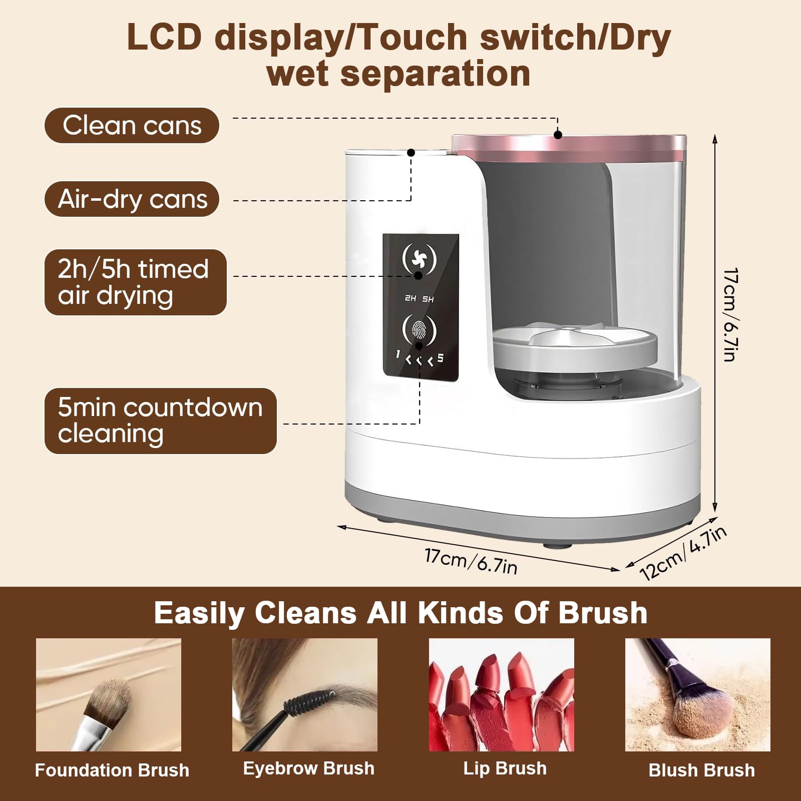 3-in-1 Makeup Pinsel Reiniger Elektrische Reinigungsmaschine mit Trockner & Halter - USB Betriebener Automatischer Pinselwäscher für Alle Größen Kosmetikpinsel & Beauty Blender, 5-Min Au