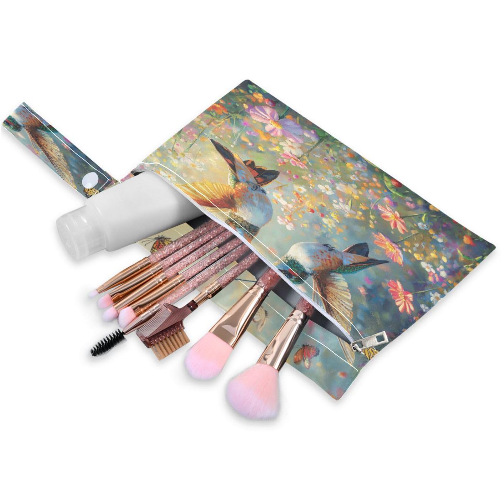 ATTX Hummingbirds Wildflowers Wet Dry Bags 2-Pack - Reusable Cloth Diaper Storage for Travel, Beach & Gym | Multi-Use Waterproof Bags for Swimsuits, Baby Clothes, Sports Gear#243