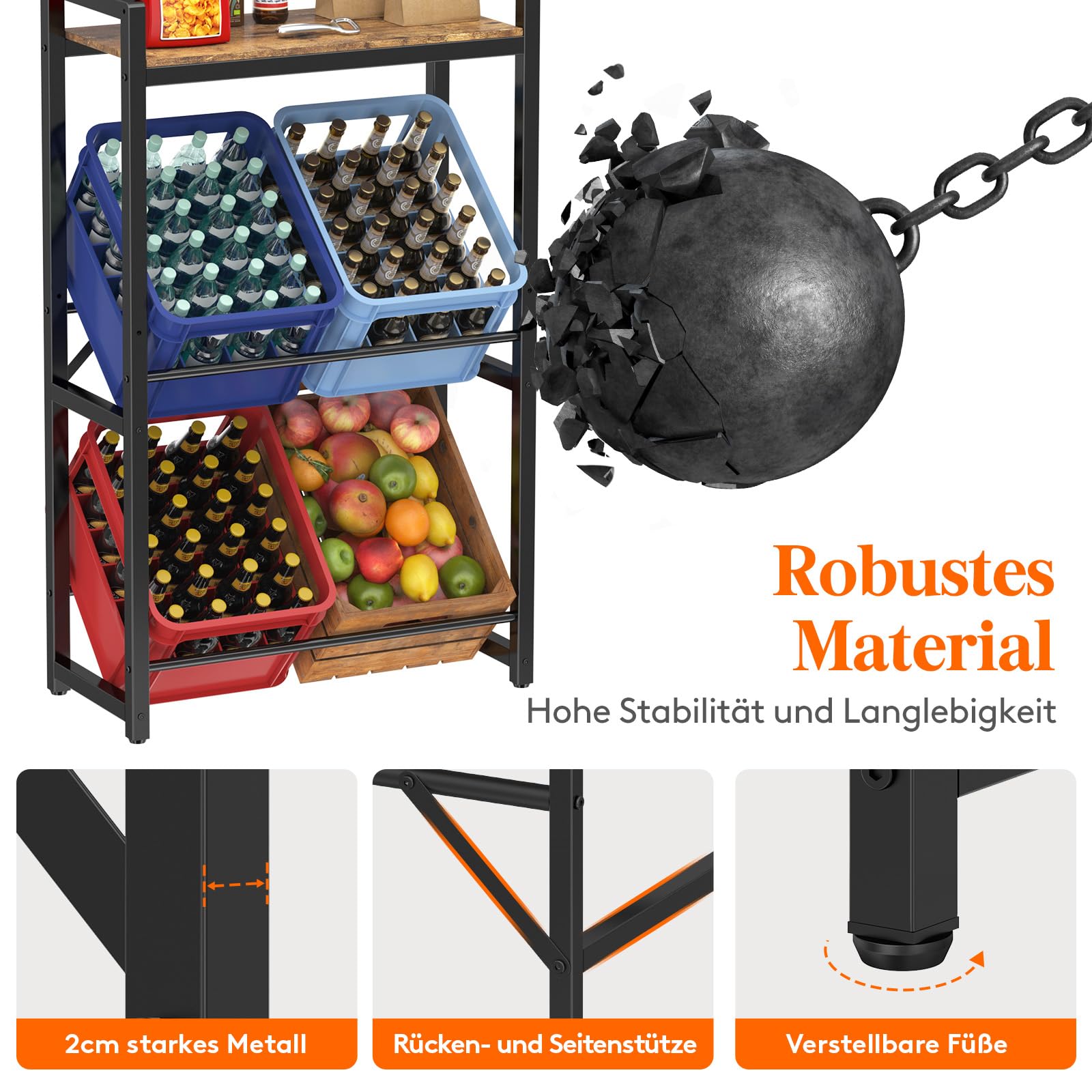 Lifewit Getränkekistenregal 4 kisten mit Ablage aus Metall, Vintage Braun | Stabil Kistenregal trag. 240 kg, Getränkeregal, Bierkisten Regal, Wasserkasten Regal für Bier Getränke Wasser Gemüse Obst bar