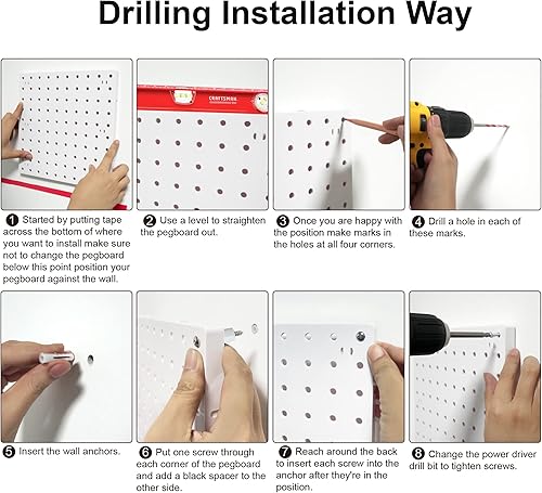 Miniatura 3 de 8 paneles organizadores de pared para tablero de clavijas, blanco para sala de manualidades, garaje, cocina, sala de estar, baño y sala de estudio