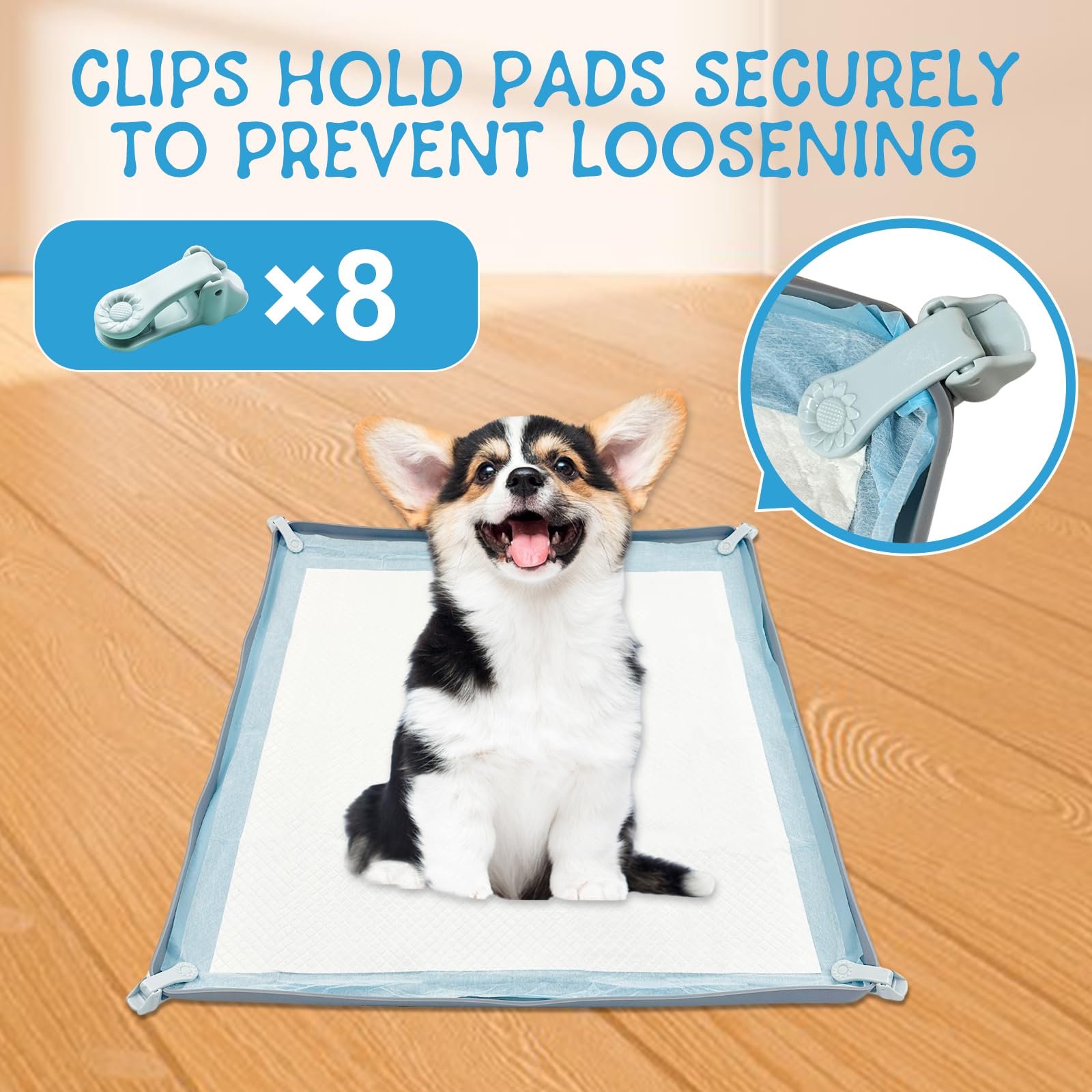 19pcs Puppy Pee Pad Tray Halter Set für Hunde, rutschfeste Silikon Hund Pee Pad Halter für 10 X 10cm Training Pads, Easy Cleaning Pee Pad Tray mit 8-Halter Klemmen und 10pcs Welpen Töpfchen Pad