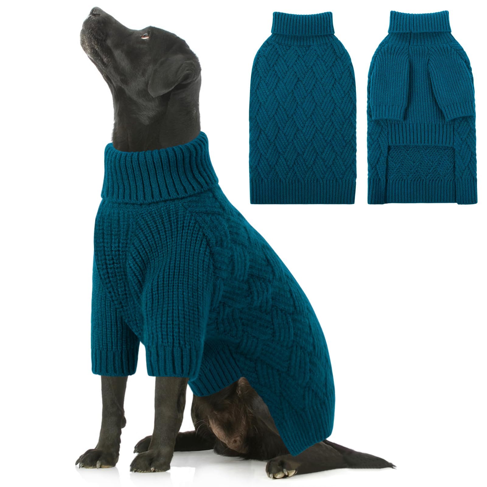 AOFITEE Maglione per Cani, Invernale Maglioncino per Cani Taglia Grande con Collo Alto, Morbida e Calda Natalizio Maglioncini Pet con Maniche, Maglione Cane Labrador Blu, XL