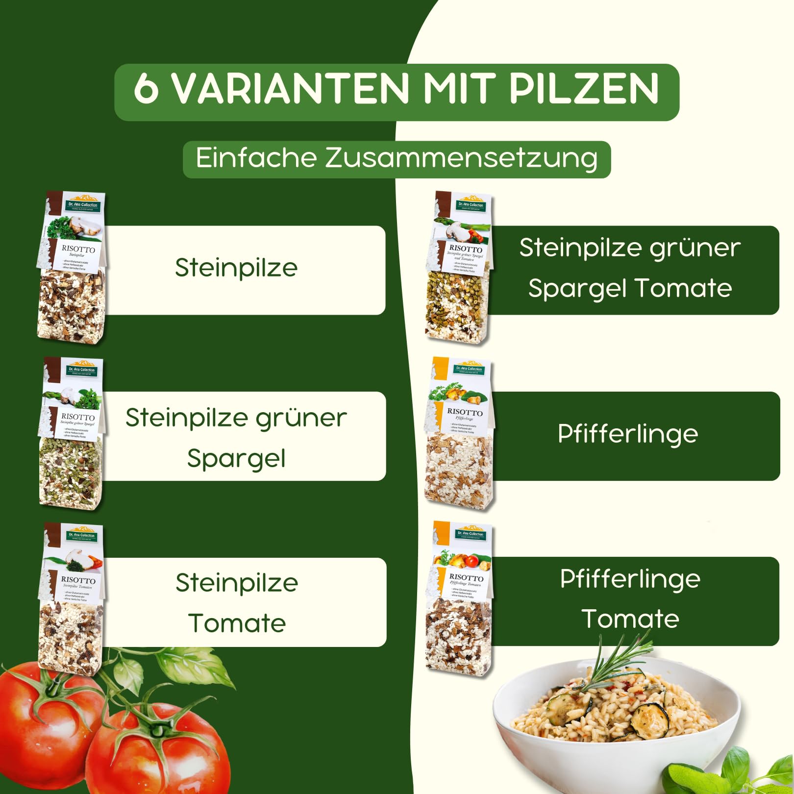 Dr. Ana Collection 6 vegane Risottos Probierpaket I italienische Spezialität I glutenfreie Risotto-Fertigmischungen mit 100% italienischem Arborio Reis I hergestellt in Manufakturarbeit I 6 x 200g