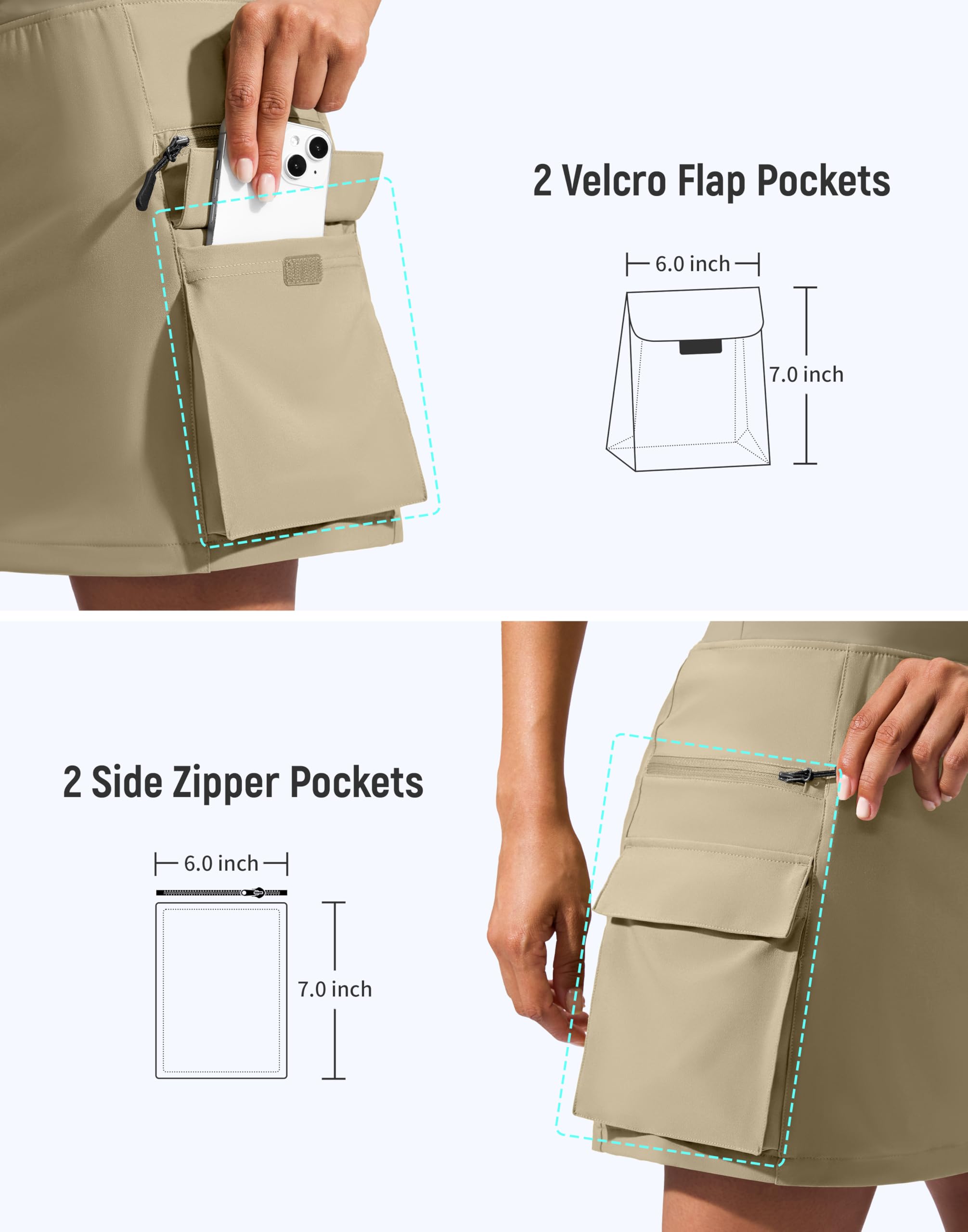 SANTINY Skort cargo da 40,6 cm con 6 tasche con coulisse a vita alta per golf, viaggi, escursionismo, skorts da donna, elegante, casual, estivo