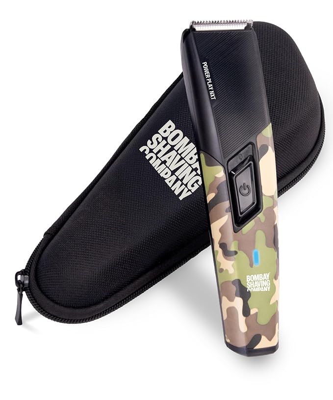 Bombay Shaving Company Power Play Nxt Combat Edition With Hard Travel Case | 6 Combs Attachments, Self Sharpening Stainless Steel Detachable Blades, Type C Flash Charging | Beard Trimmer For Men | Travel Trimmer Case For Travel Enthusiast | Gifts For Men