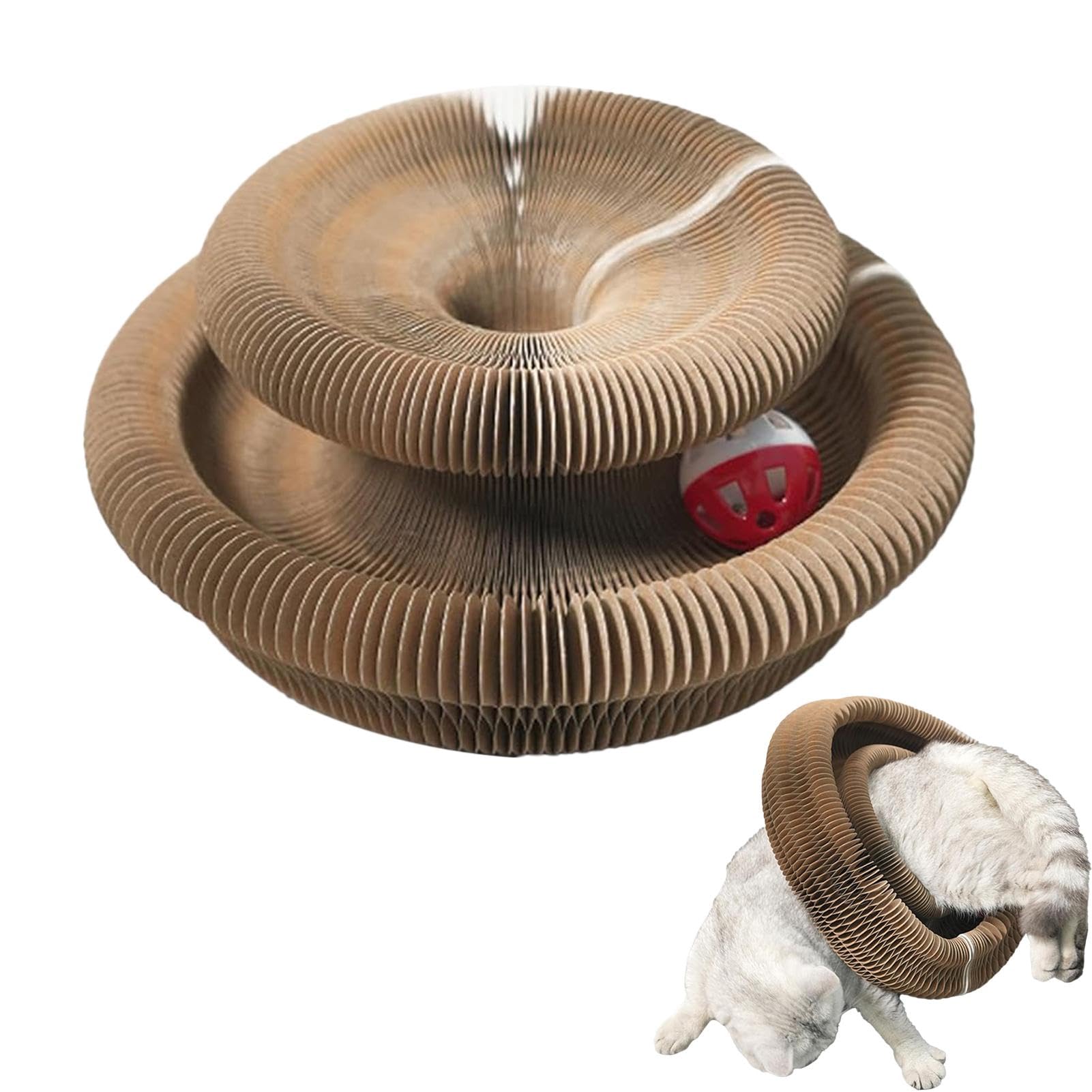 Griffoir Pour Chat - Griffoir En Carton - Jouet Interactif Pour Chat - Jouet En Accordéon Pliable Avec Boule De Clochette - Coussin De Griffe Pour Chat