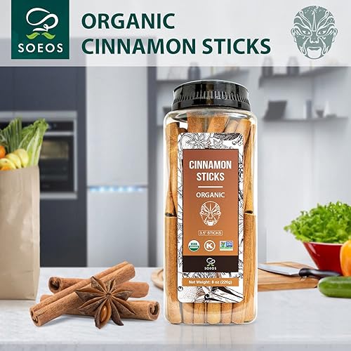 Miniatura 3 de Soeos Palitos de Canela Orgánica, 8 oz (226g), 3.5" de largo, 100% Cruda, Sin Organismos Modificados Genéticamente, Certificada Kosher, Especia de
