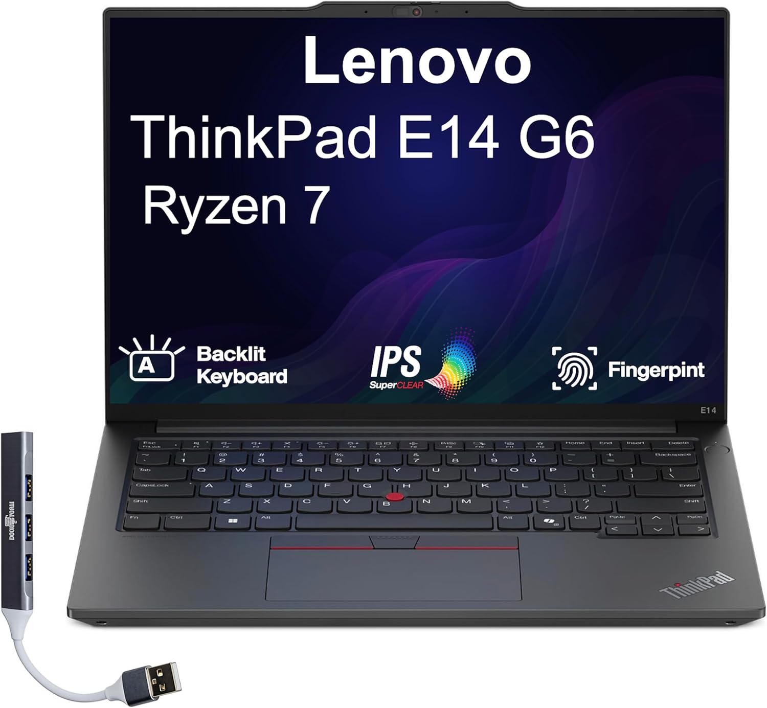 Lenovo ThinkPad E14 Gen 6 Business Laptop 14.0" IPS WUXGA Display (AMD Ryzen 7 7735U, 16GB DDR5, 512GB PCIe SSD, AMD Radeon, Fingerprint, 2 Thunderbolt 4, WiFi 6E, BT 5.1, Win 11 Pro) w/Dockztorm Hub