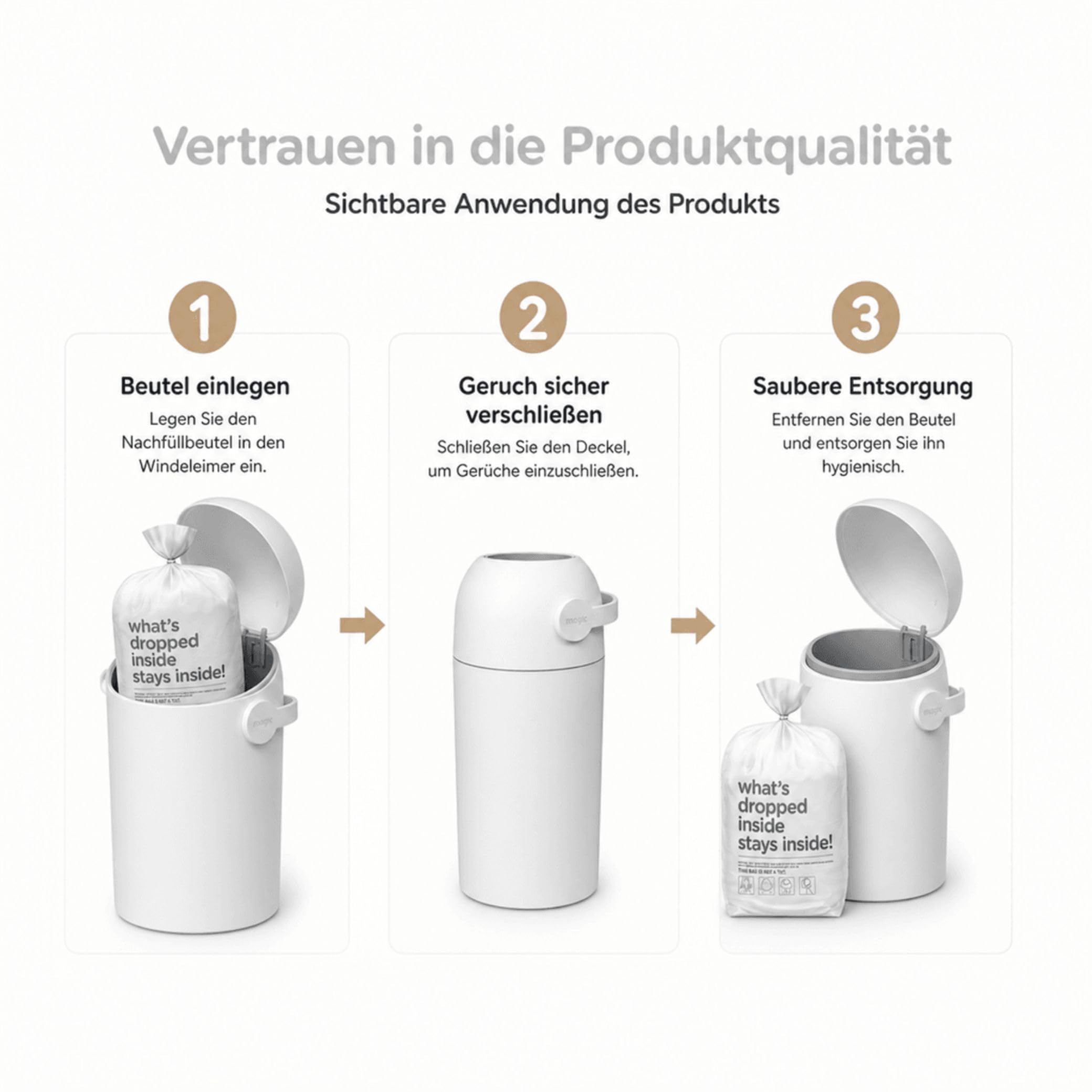 Magic Windeleimer Windeltüten Nachfüllpack - 15 extra starke, mehrlagig, geruchsdicht & 100% auslaufsicher - kompatibel mit vielen Windeleimern - inkl. Baumwoll-Windel