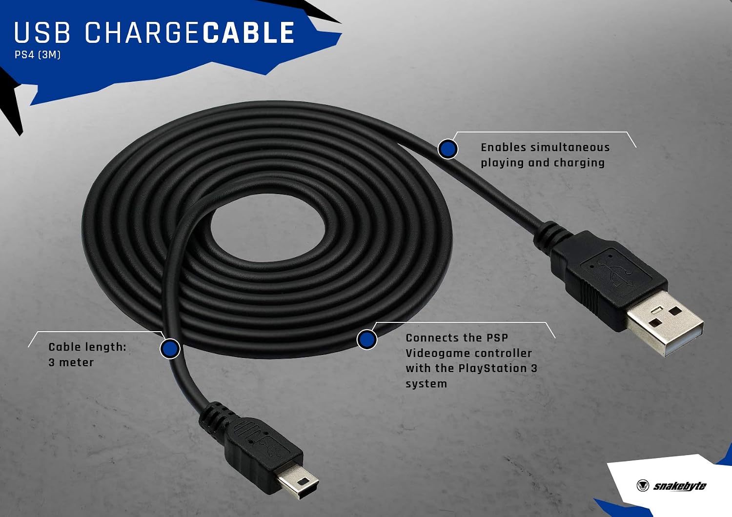 Snakebyte USB Charging Cable - PlayStation 3