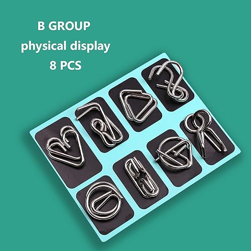 Miniatura 3 de Juego de 24 rompecabezas de alambre de metal con bolsa, juego de desbloqueo de eslabones de hierro, juego de entrelazado, anillo chino, juguete