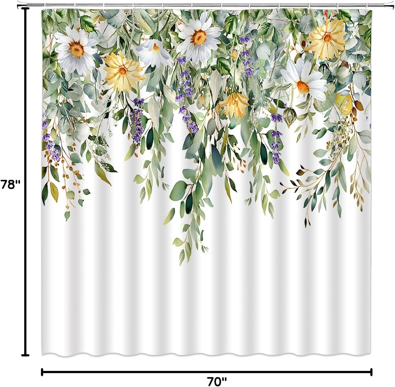 Watercolor Green Leaf Shower Curtain Sage Green Eucalyptus Floral Plant Rustic Country Farmhouse Spring Botanical Fabric Bathroom Decor Set with Hooks,(78" Wx70 H)