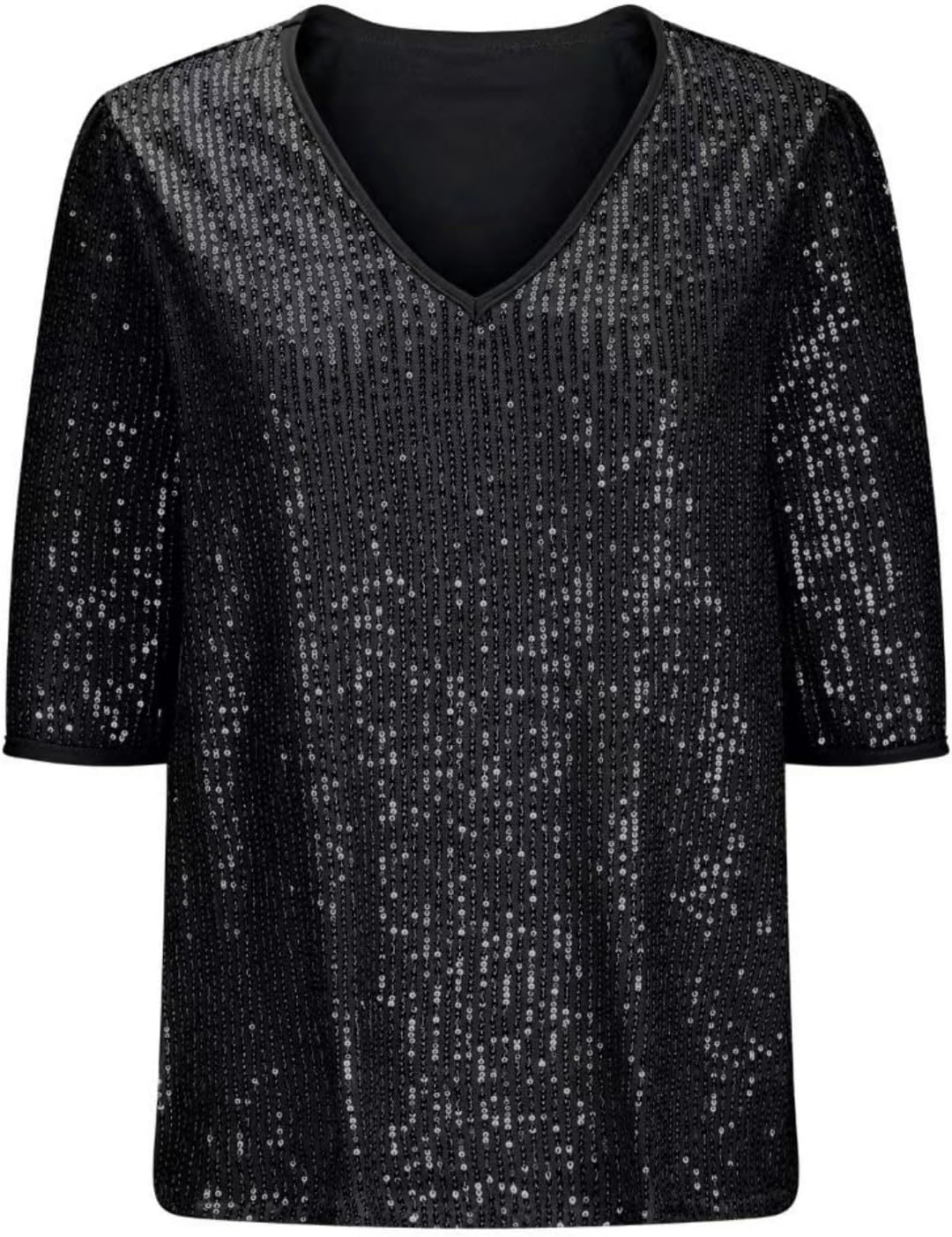 MINTLIMIT Women's Sequin Tops Short Sleeve Shimmer Glitter Top V Neck Sparkly Blouse Club Party Shirt - Image 6