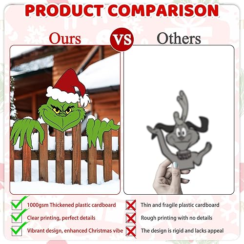 Miniatura 8 de Decoraciones de Navidad al aire libre Cartel de valla para patio con cabeza de mano de gnomo verde para vacaciones, Navidad, valla de Navidad,