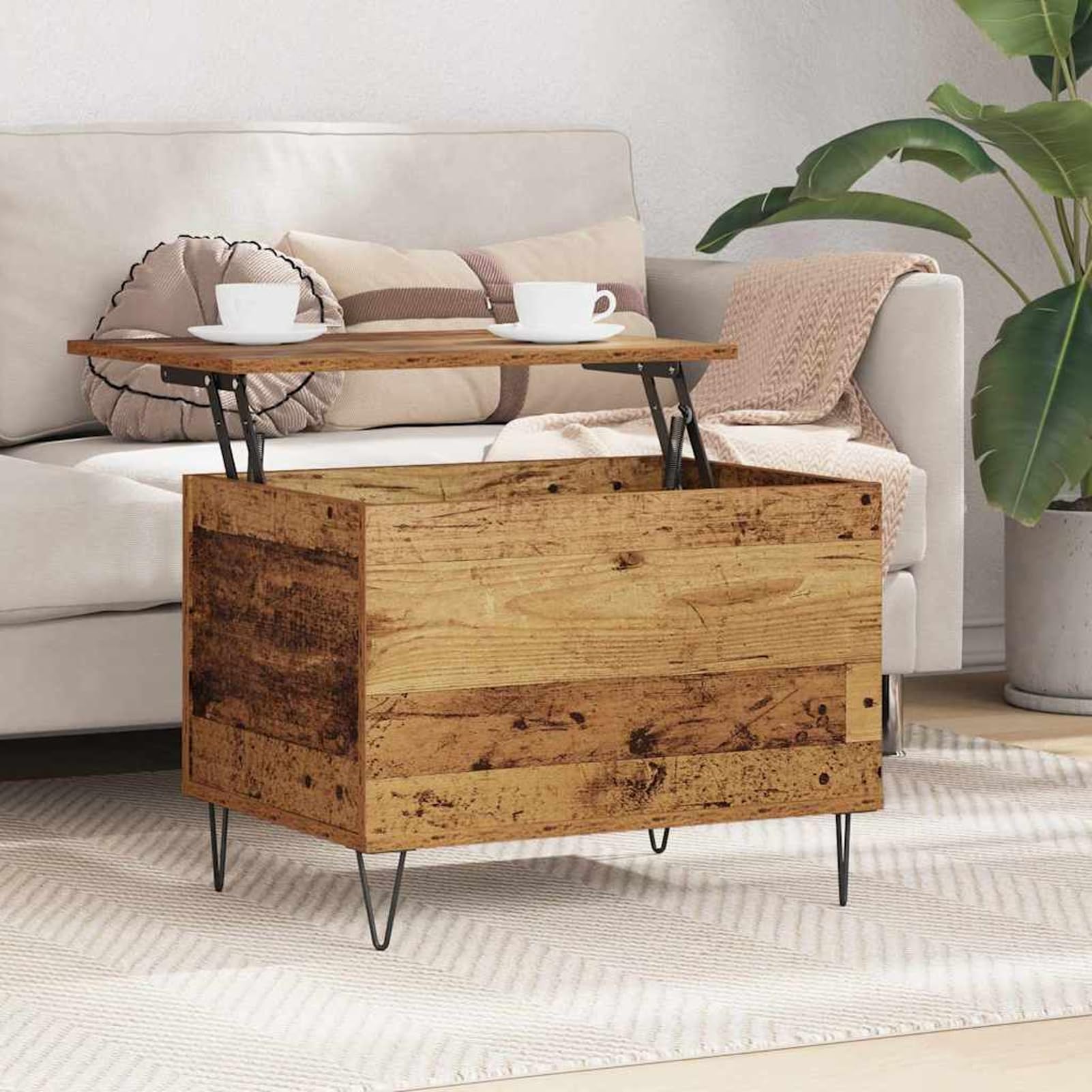 Table basse de levage bois recyclé pour travailler au salon