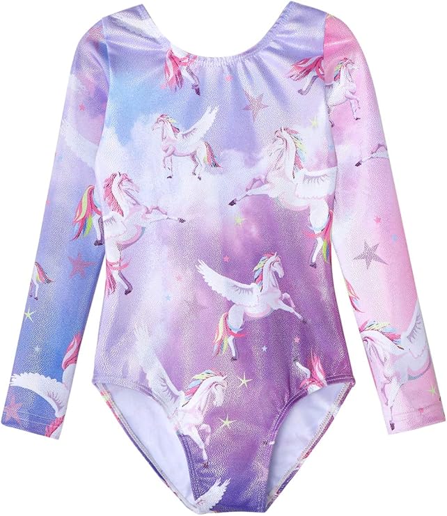 HOZIY Long Sleeve Leotards for Girls Gymnastics Kids Toddler Tumbling Outfits Floral Unicorn Galaxy Rainbow Stripe Pattern