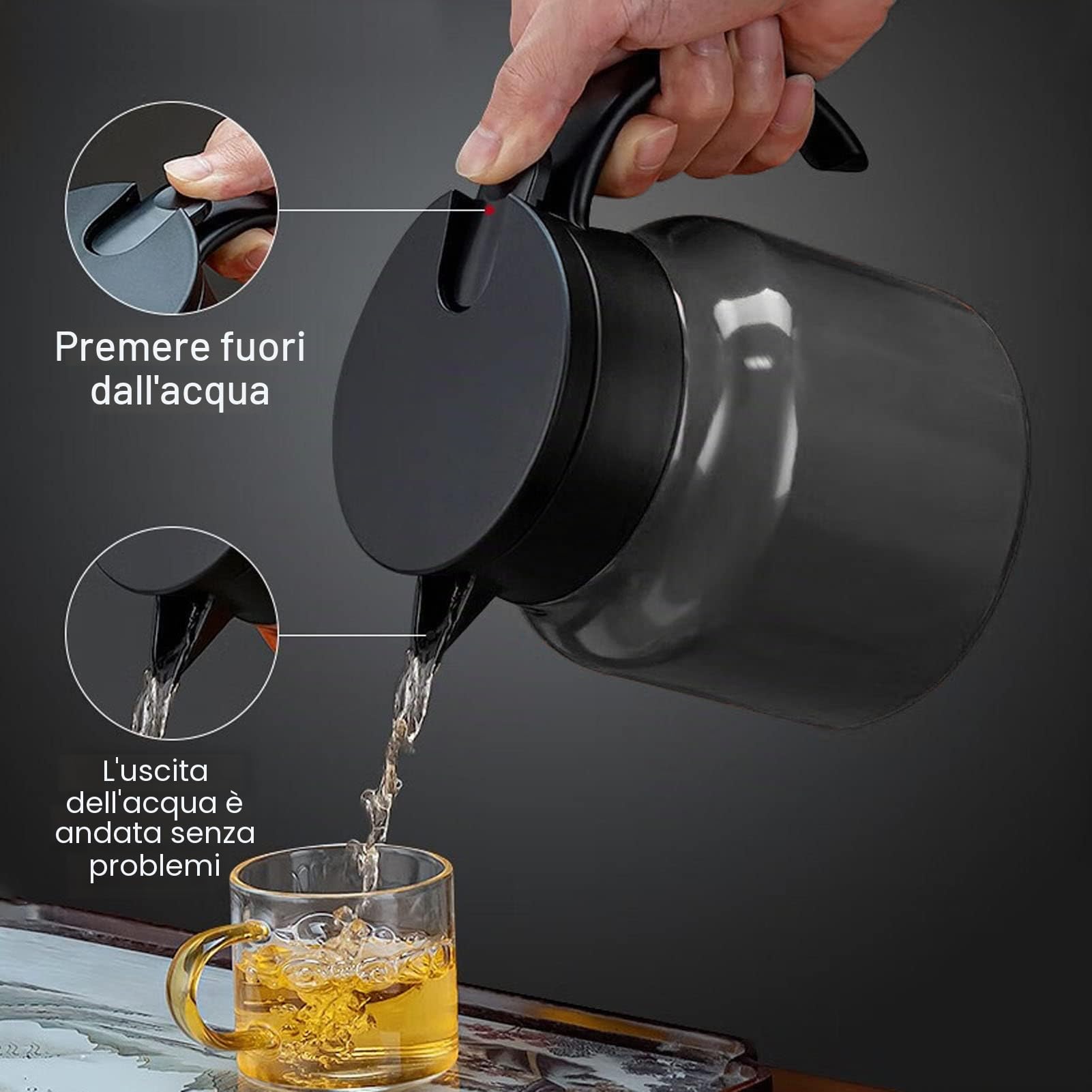 Caraffa Termica per Caffè 1L, Dispenser Isolante per Bevande Calde in Acciaio Inossidabile con Infusore per Tè Rimovibile, Teiera e Dispenser per Casa e Ufficio (Nero)