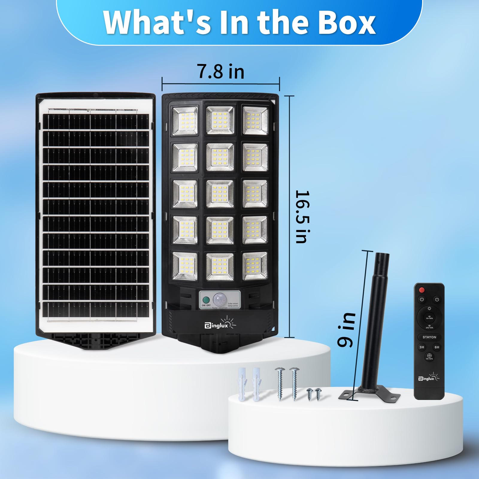 Solar Street Lights Outdoor Waterproof, 60000LM LED Solar Lights Outdoor Dusk to Dawn w 12000mAh Battery, 6500K Solar Flood Security Light Motion Sensor with 65FT Remote & Metal Light Bracket , 2 Pack