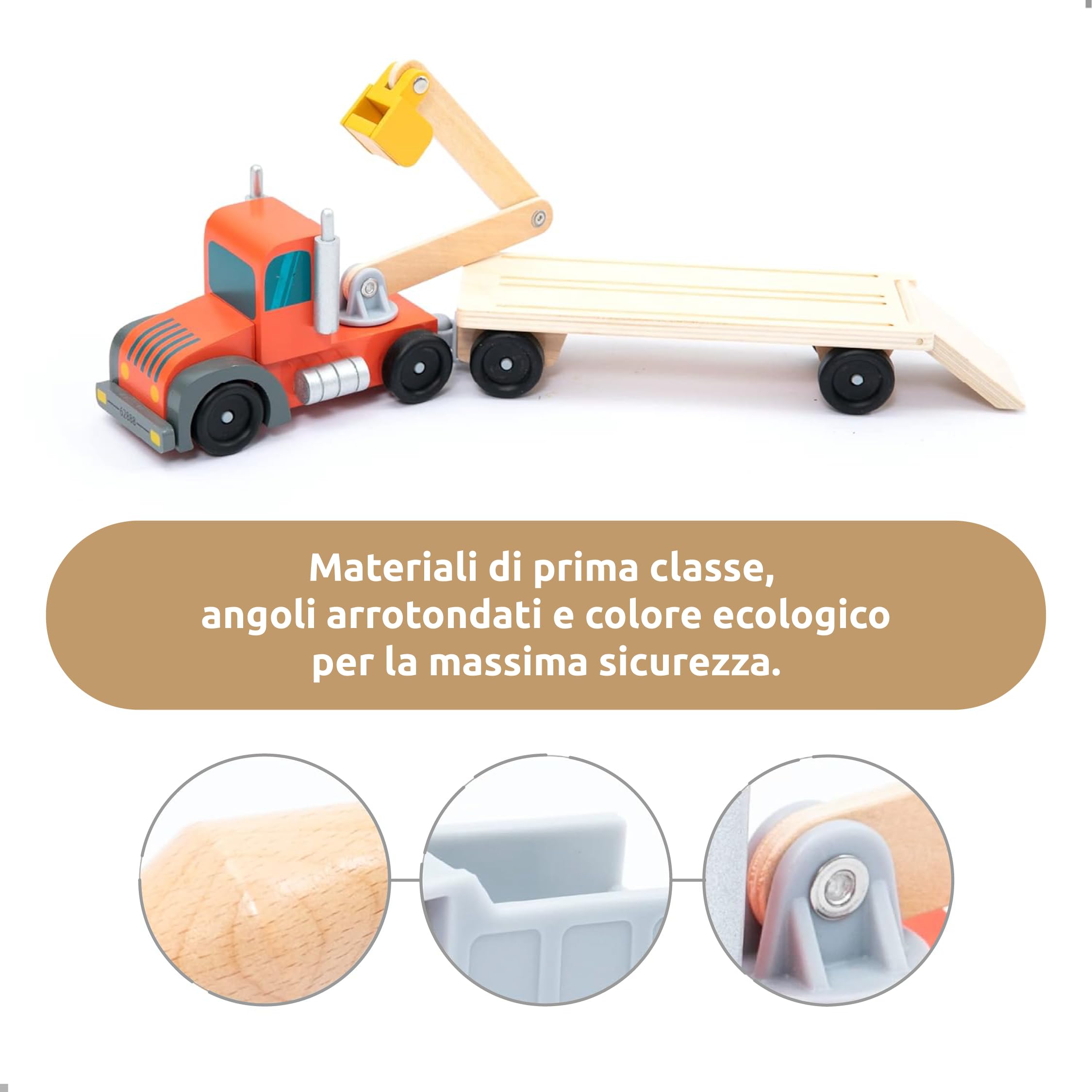 UMU® Set di giochi per veicoli da costruzione in legno per bambini, compatibile con i set ferroviari Brio World e altre marche, giocattolo contiene escavatore, gru, rullo e altro, set da 14 pezzi per