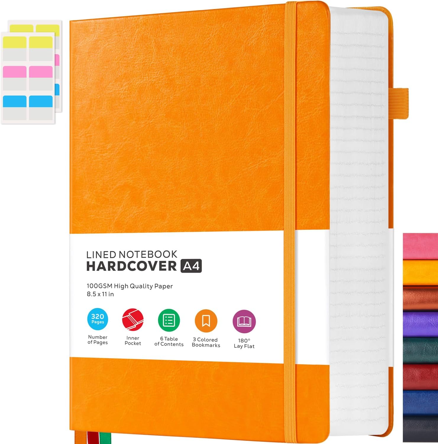 A4 Hardcover Notebook, Large 8.5 x 11 Notebook Journals for Writing Note Taking Women & Men, 320 Pages Hardcover Work Notebook Journal Notepad Writing Pads, Orange