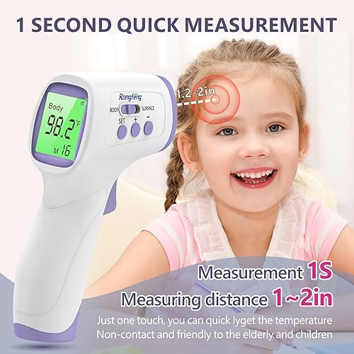 Miniatura 4 de Rongfeng Termómetro de frente para adultos, niños, termómetro infrarrojo sin contacto, termómetro digital con alarma de fiebre y precisión