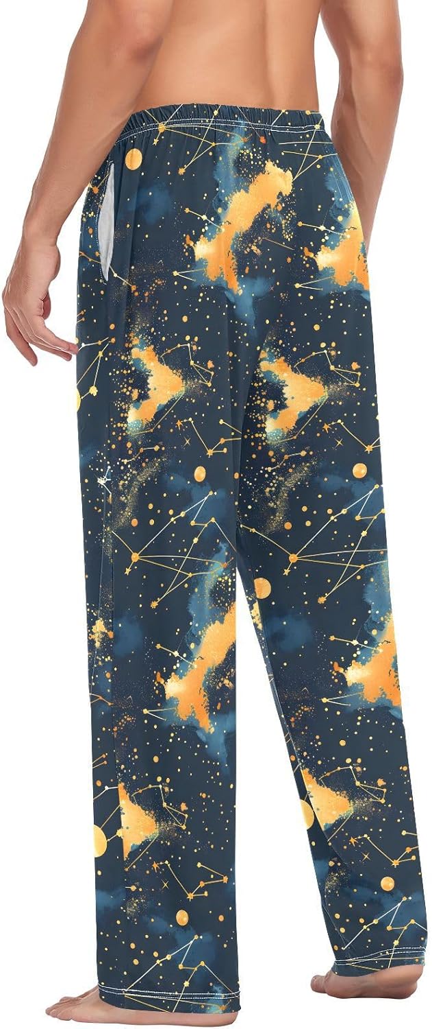 ALAZA Constellation Starry Sky Men's Pajama Pants Men Cotton Pajama Bottoms with Pockets, S