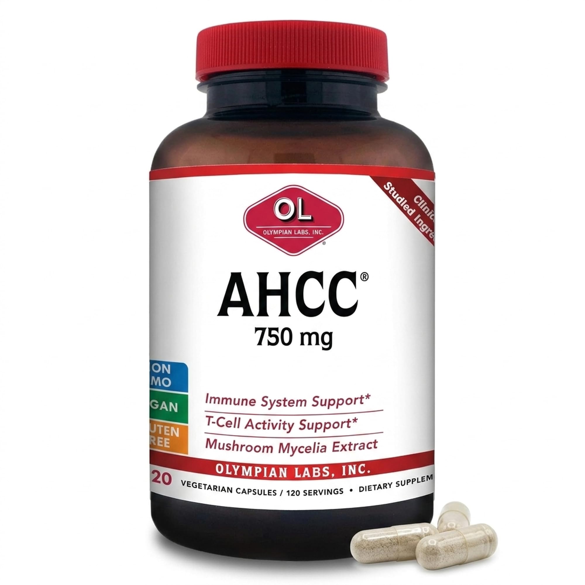 Olympian Labs Premium AHCC Supplement 750mg of AHCC per Capsule – Supports Immune Health, Liver Function, and Natural Killer Cell Activity - Bulk 120 Servings 120 Count (Pack of 1)