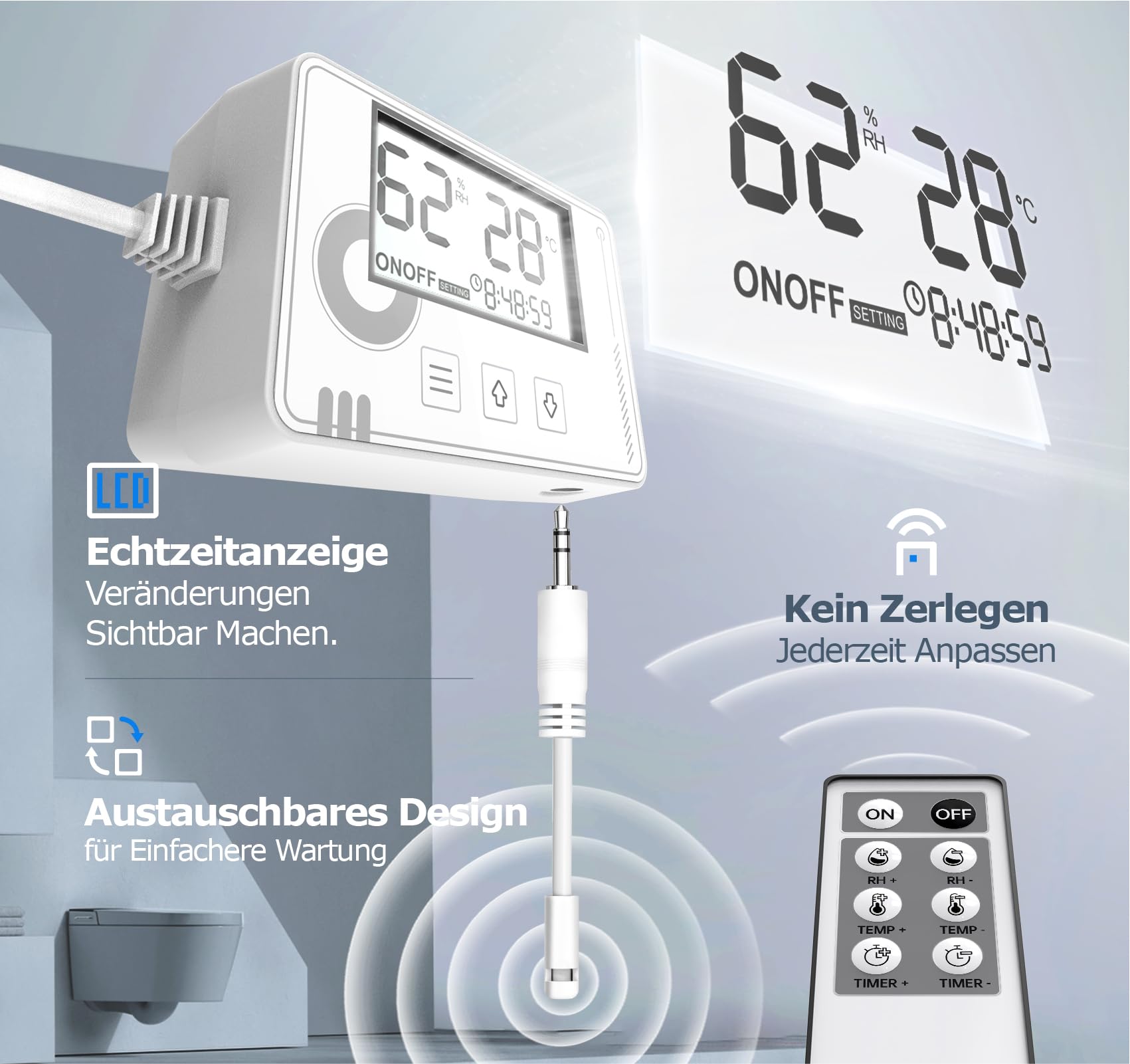 Badlüfter mit Feuchtigkeitssensor Temperatursensor Timer - WC Lüfter 100mm mit Fernbedienung, Echtzeit Feuchtigkeit und Temperatur, Stark Lüftung und Leise Abluftventilator 100mm for Bad P119