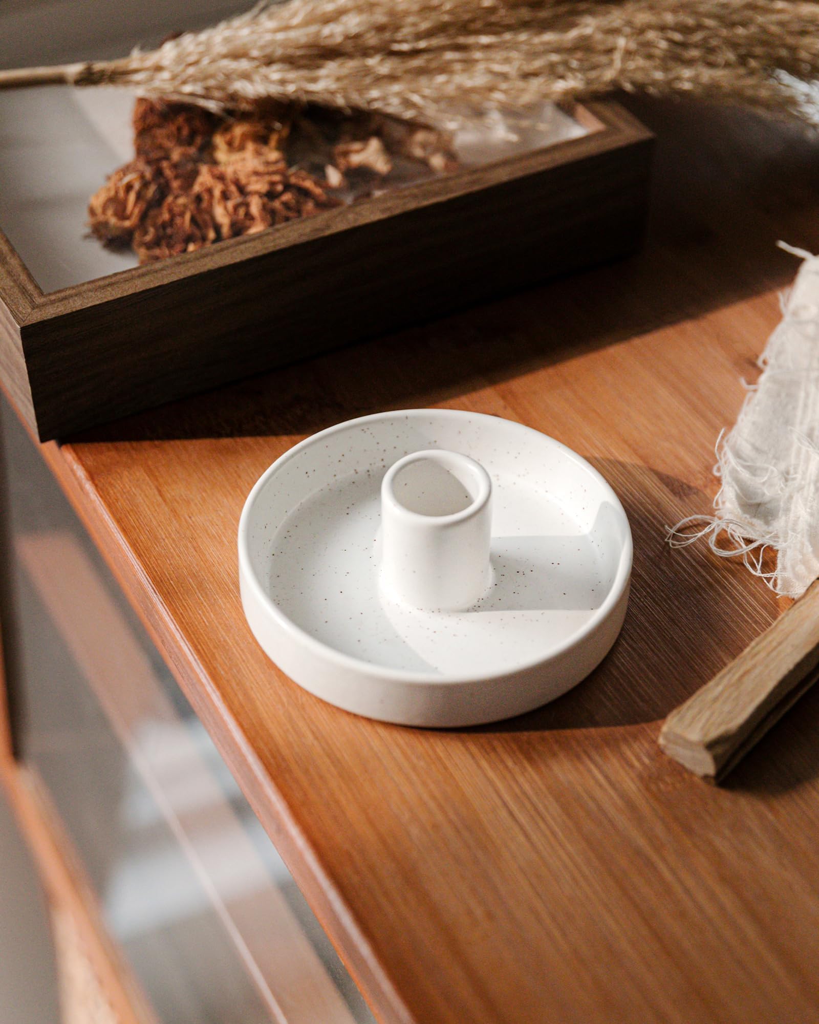 Palo Santo uchwyt ceramiczny, uchwyt na kadzidełka do stożków Palo Santo i topi wosk, palnik drewna, stojak na miskę z łapaczem popiołu, medytacja, joga, nowoczesny, minimalistyczny - biały