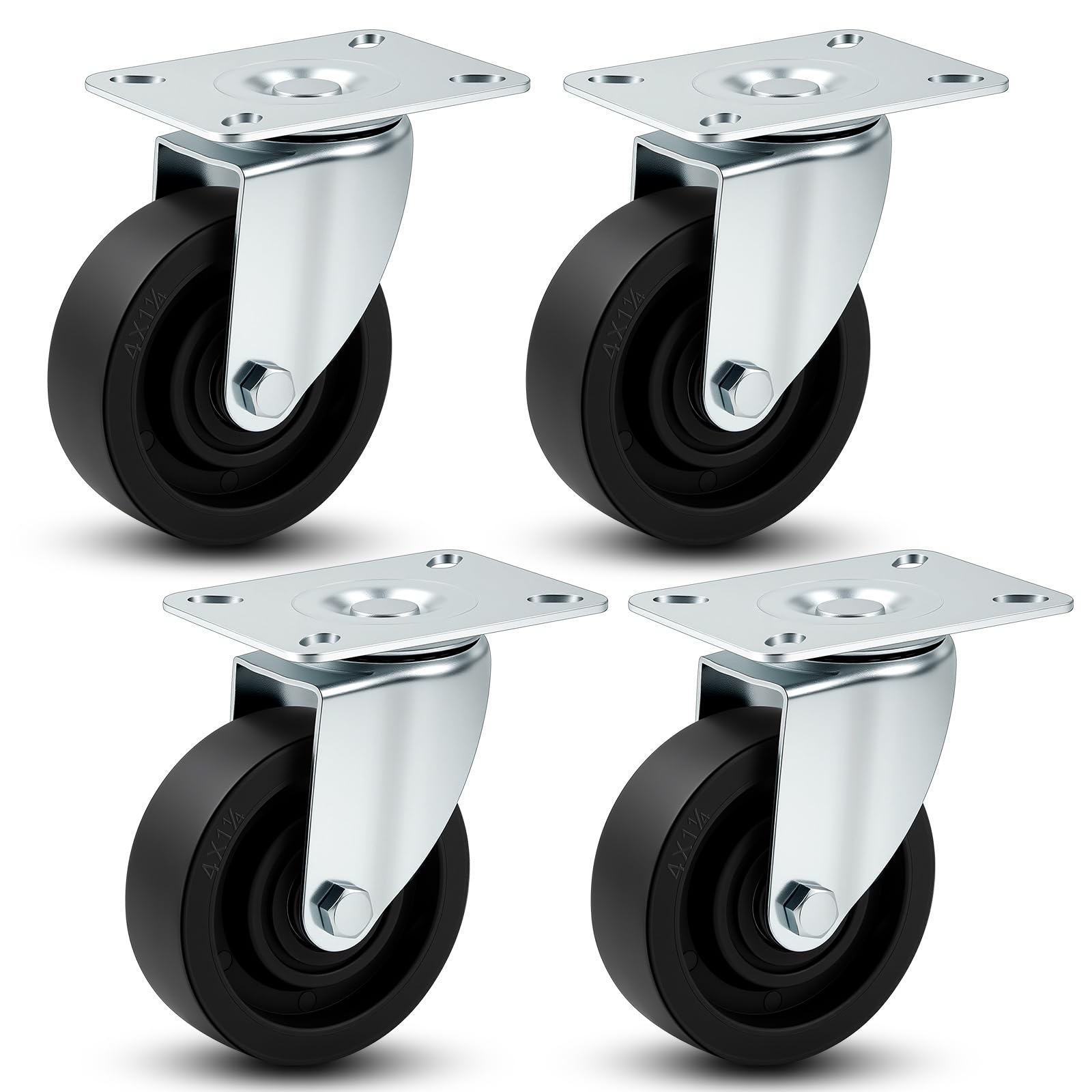 Set di 4 ruote girevoli da 4 pollici per carrelli da panetteria, resistenti alle alte temperature (446°F), in acciaio zincato, per forno e panetteria, portata massima 1200 libbre, per carrelli e va