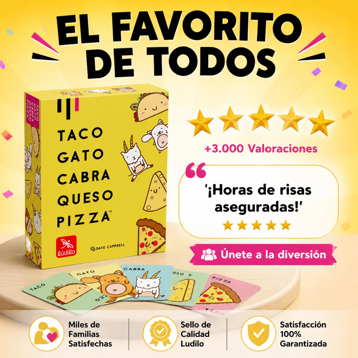 Ludilo - Taco Gato Cabra Queso Pizza | Juegos De Mesa | Juegos De Mesa Niños 8 Años O Más | Juego De Cartas con 60 Cartas | Regalo Niño 8 Años O Más De 3 A 8 Jugadores