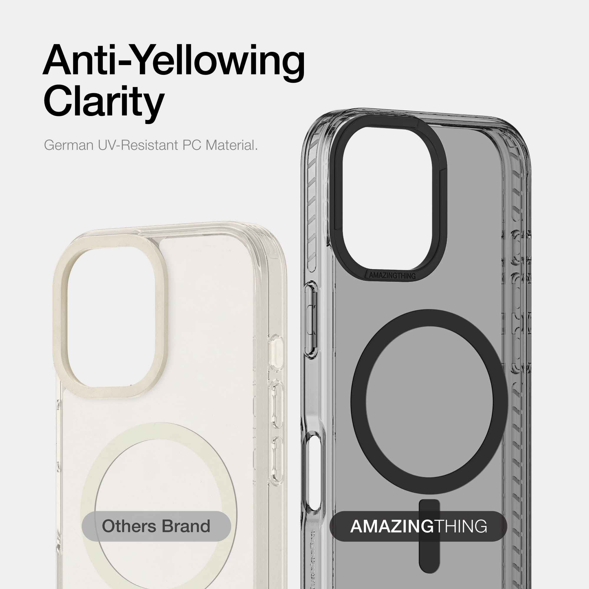 AMAZINGthing Custodia per 17 Pro Max [Titan Pro], compatibile con accessori, a prova di caduta, custodia magnetica per telefono, protezione di grado militare, anti ingiallimento, trasparente, nero
