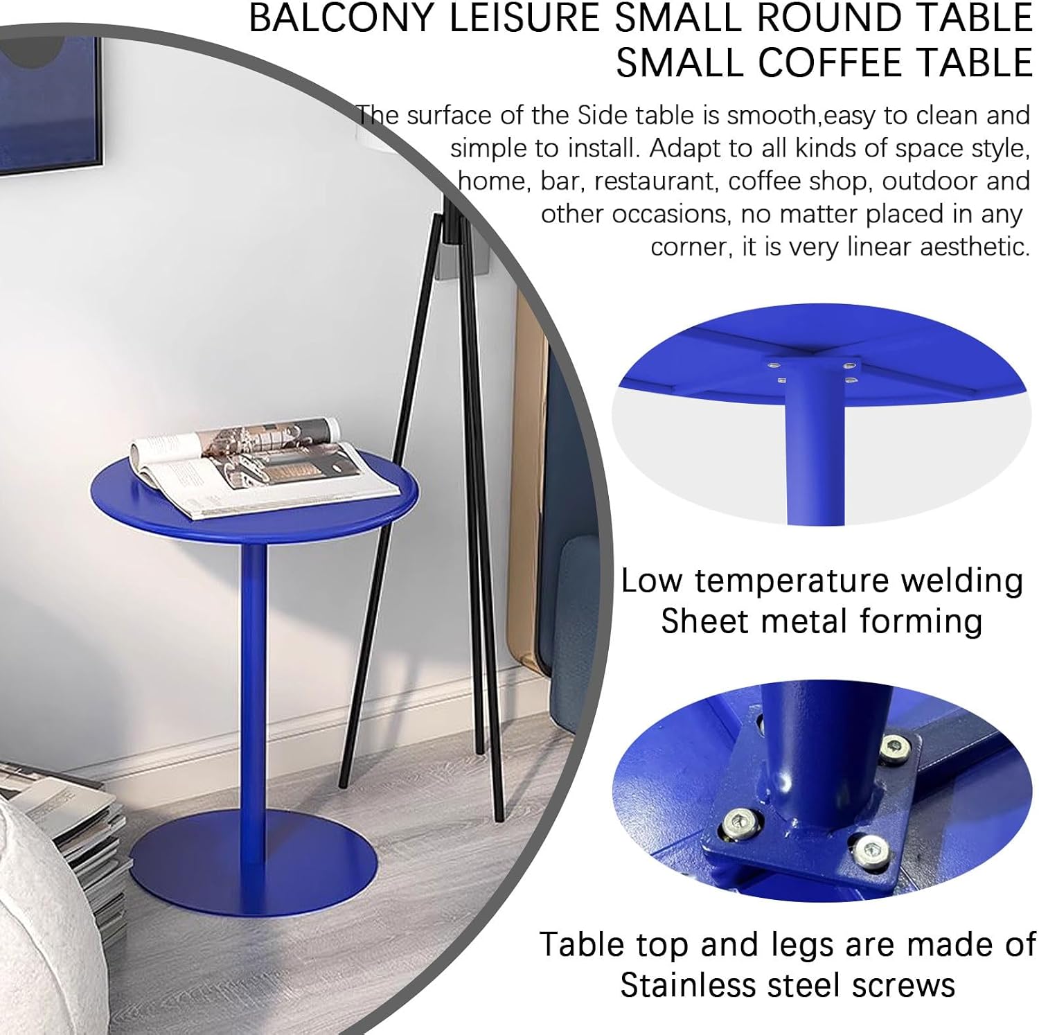 High Bar Table Bistro Table Circular Cocktail Bar Table with Metal Base, Tall Bistro Pub Table, Nordic Style Small Round Tables Side Table for Kitchen, Dining Room, Living Room, Easy Assembly
