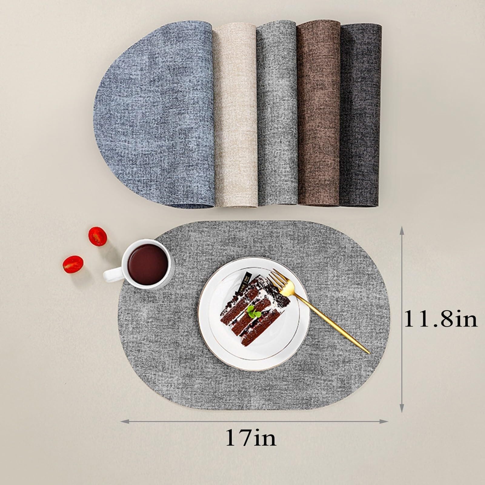 TIMOBISS Tovagliette all'americana double-face in finta pelle, impermeabili, antiscivolo, lavabili, per sala da pranzo e uso esterno, set di 4/6/8 (beige, ovali, set da 4)