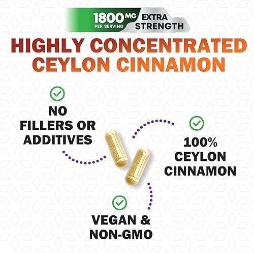Miniatura 5 de Cápsulas de canela de 1800 mg, canela orgánica certificada de Ceilán  Cápsulas de canela orgánica de Sri Lanka Ceilán  Las mejores vitaminas veganas
