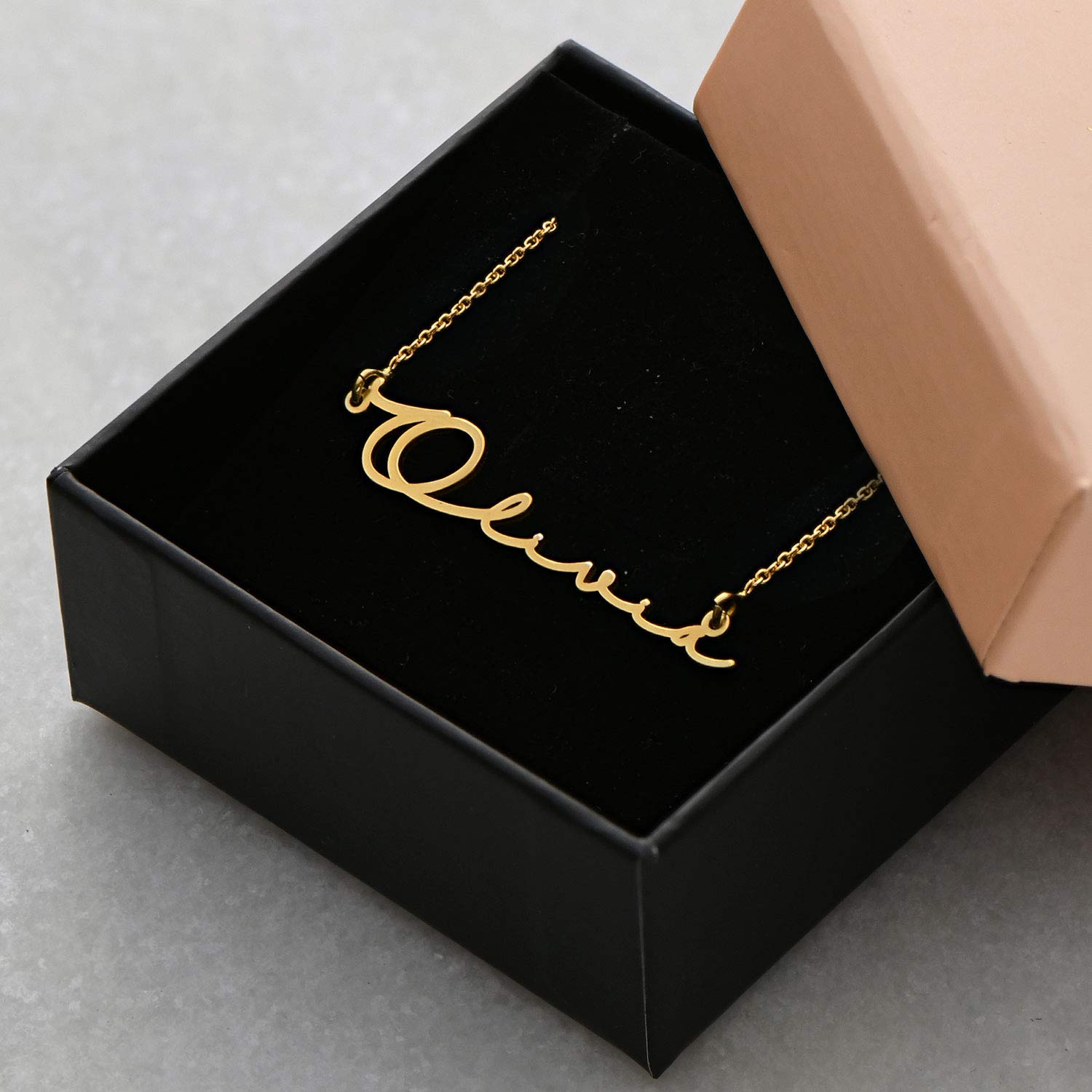 MYKA Personalisierte Namenskette im Signaturstil aus Sterling Silber 925 - Vergoldet - Anpassbar Weihnachten Typenschild Name Schmuck Geschenk für Damen - Mutter - Freundin